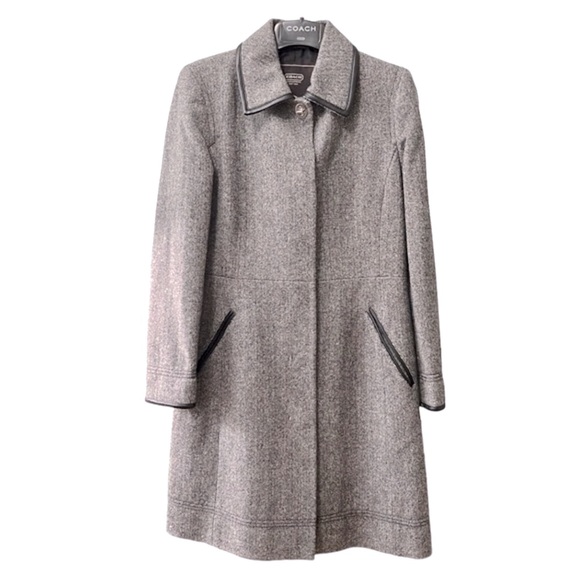 Coach Long Wool Herringbone Coat, Gray, Small - Picture 7 of 13